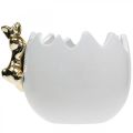 Floristik24 Ciotola di Pasqua Ciotola decorativa in ceramica bianco d&#39;uovo coniglio dorato 2pz