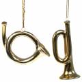 Floristik24 Tromba e corno per la decorazione dell'albero di Natale per appendere oro 9,5cm 2 pezzi