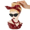Vaso a forma di testa di donna con occhiali da sole e collana di perle, 30 cm | Floristik24.it