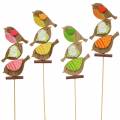 Floristik24 Uccelli decorativi primaverili con bastoncini in legno ordinati H10,5 cm 12 pezzi