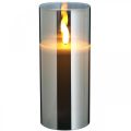 Floristik24 Candela decorativa in vetro argento, luce LED bianco caldo, vera cera, timer, a batteria Ø7,3cm H17,7cm