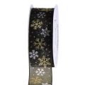 Floristik24 Nastro natalizio fiocchi di neve in organza nero oro 40mm 15m