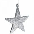 Floristik24 Ciondolo stella decorazione natalizia glitter argento 9cm 12pz