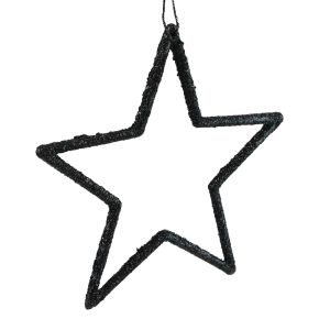 Floristik24 Ciondolo stella decorazione natalizia nero glitter 12 cm 12 pezzi