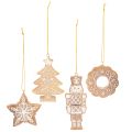 Floristik24 Decorazioni natalizie, pan di zenzero, effetto glassa, schiaccianoci, stella, albero, ghirlanda, 6 cm, 4 pezzi