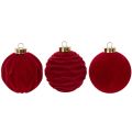 Palline di Natale, superficie vellutata, rosse, 8 cm, 12 pezzi | Floristik24.it