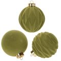 Floristik24 Palline per albero di Natale, effetto velluto, verdi, mix di texture, 8 cm, 12 pezzi. Palline di Natale, verde muschio floccato, palline di plastica, verde muschio floccato. Cordoncini di cotone inclusi per ogni pallina.