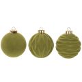 Palline per albero di Natale, effetto velluto, verdi, mix di texture, 8 cm, 12 pezzi. Palline di Natale, verde muschio floccato, palline di plastica, verde muschio floccato. Cordoncini di cotone inclusi per ogni pallina. | Floristik24.it