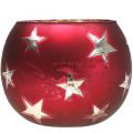 Floristik24 Lanterna in vetro tealight in vetro con stelle rosse Ø9cm H7cm