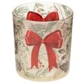 Floristik24 Portacandele votivo in vetro con rami natalizi e nastro rosso, 8 cm, 2 pezzi