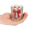 Portacandele votivo in vetro con rami natalizi e nastro rosso, 8 cm, 2 pezzi | Floristik24.it