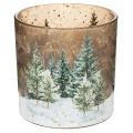 Floristik24 Portacandele in vetro con decorazione a tema foresta di abeti, ideale per l'inverno, 15 cm.