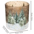 Portacandele in vetro con decorazione a tema foresta di abeti, ideale per l'inverno, 15 cm. | Floristik24.it