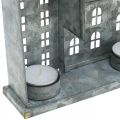 Fila di case, decorazione in metallo per illuminazione, decorazione dell'Avvento, lanterna argentata L52cm H20cm | Floristik24.it