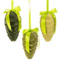 Floristik24 Pigne decorative da appendere, pigne floccate con nastro e fiocco, 18 cm, 3 pezzi