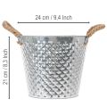 Vaso in zinco, a forma di diamante, con manici in corda, sbiancato, Ø24,5cm H21cm | Floristik24.it