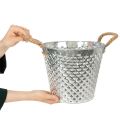 Vaso in zinco, a forma di diamante, con manici in corda, sbiancato, Ø24,5cm H21cm | Floristik24.it