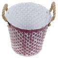 Floristik24 Rombo vaso di zinco con manici in corda Viola, lavato bianco Ø21cm H19cm