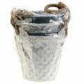 Floristik24 Vaso in zinco diamante con manici in corda grigio bianco lavato Ø14cm H13cm 4 pezzi