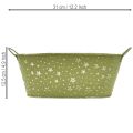 Ciotola ovale in metallo con stelle e manici, verde, 31×16 cm, H12,5 cm | Floristik24.it