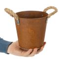 Vaso in metallo con manici, porta erbe aromatiche, decorazione effetto ruggine Ø16,5cm H15cm | Floristik24.it